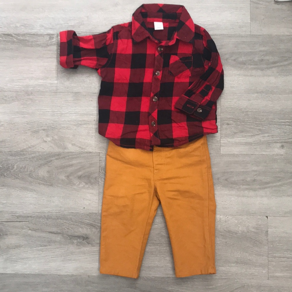 Old Navy button long sleeve flannel and pants
